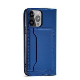 Magnetinis kortelės dėklas iPhone 13 Pro dangtelis, kortelių piniginė, kortelių stovas, mėlynas