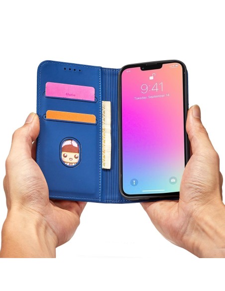 Magnetinis kortelės dėklas iPhone 13 Pro dangtelis, kortelių piniginė, kortelių stovas, mėlynas