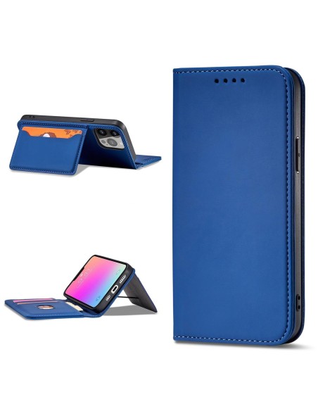 Magnetinis kortelės dėklas iPhone 13 Pro dangtelis, kortelių piniginė, kortelių stovas, mėlynas