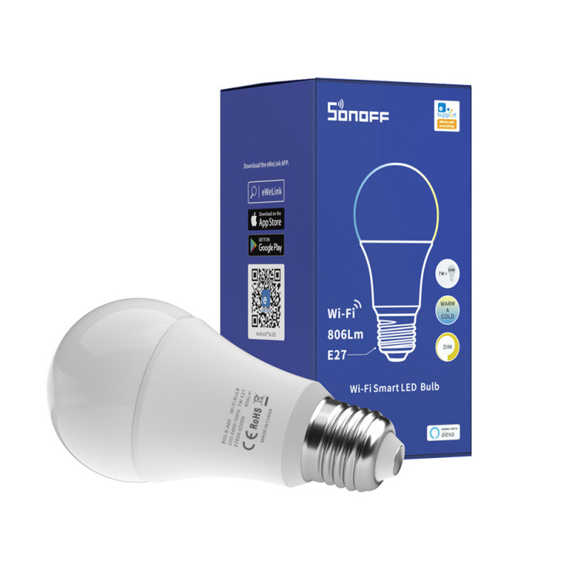 Išmanioji išmanioji LED lemputė (E27) WiFi 806Lm 9W balta Sonoff B02-BL-A60