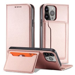 Magnetinis kortelės dėklas, skirtas iPhone 13 Pro Max, dangtelis, kortelių piniginė, kortelių stovas, rožinė