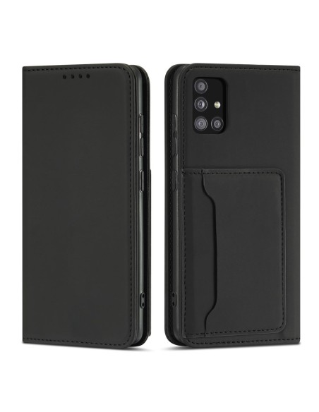 Magnetinės kortelės dėklas, skirtas Samsung Galaxy A12 5G padengti kortelei piniginės kortelių stovas juodas