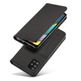 Magnetinės kortelės dėklas, skirtas Samsung Galaxy A12 5G padengti kortelei piniginės kortelių stovas juodas
