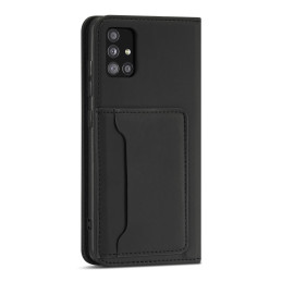 Magnetinės kortelės dėklas, skirtas Samsung Galaxy A12 5G padengti kortelei piniginės kortelių stovas juodas