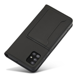 Magnetinės kortelės dėklas, skirtas Samsung Galaxy A12 5G padengti kortelei piniginės kortelių stovas juodas