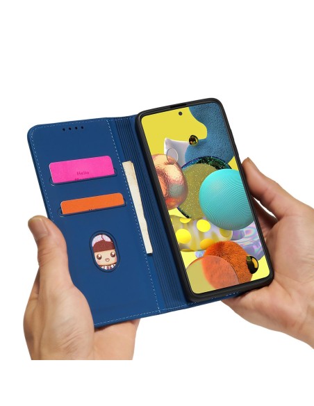 Magnetinės kortelės dėklas, skirtas Samsung Galaxy A12 5G padengti kortelės piniginės kortelių stovas mėlynas