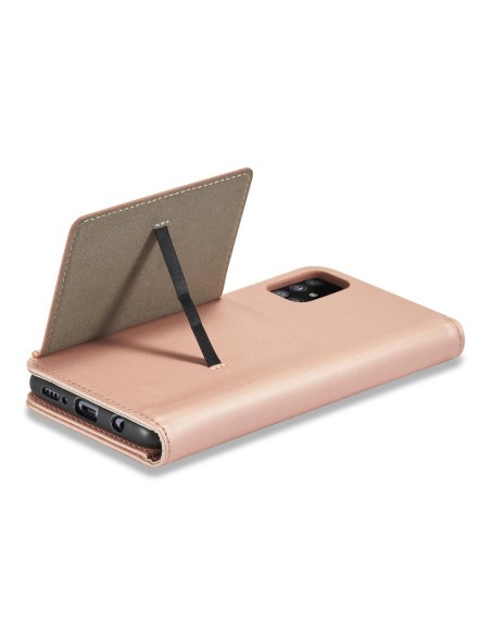 Magnetinės kortelės dėklas, skirtas Samsung Galaxy A12 5G padengti kortelės piniginės kortelių stovas rožinis