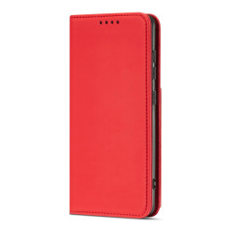 Magnetinis kortelių dėklas Samsung Galaxy A12 5G, dangtelis, kortelių piniginė, kortelių stovas, raudonas