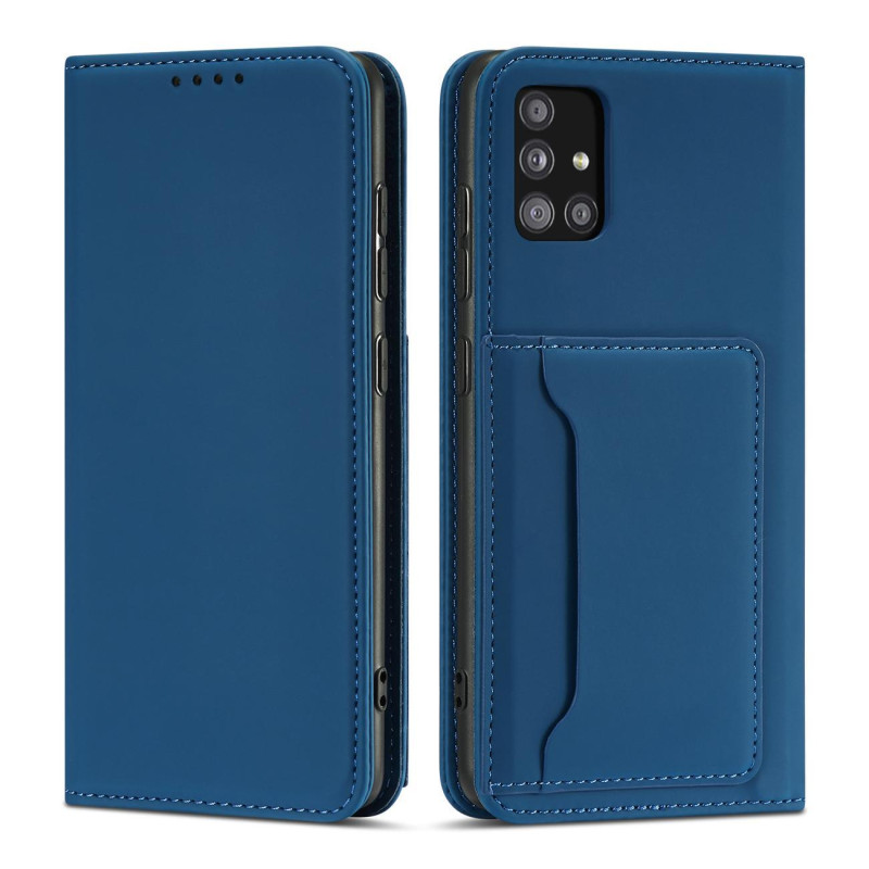 Magnetinės kortelės dėklas, skirtas Samsung Galaxy A52 5G padengti kortelės piniginės kortelių stovas mėlynas
