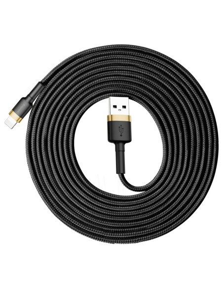 Patvarus nailoninis kabelis USB laidas Iphone Lightning QC3.0 2A 3M juodos ir auksinės spalvos Patvarus nailoninis kabelis USB laidas Iphone Lightning QC3.0 2A 3M juodos ir auksinės spalvos