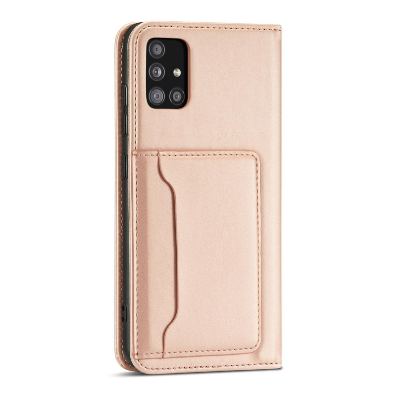 Magnetinis kortelių dėklas, skirtas Samsung Galaxy A52 5G padengti kortelės piniginės kortelių stovas rožinis