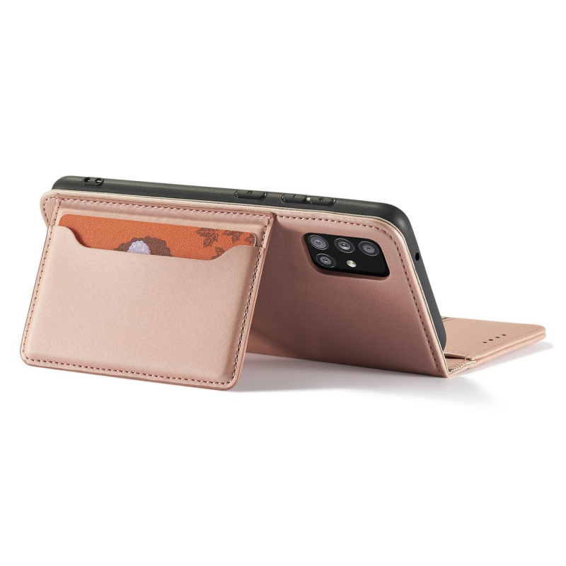 Magnetinis kortelių dėklas, skirtas Samsung Galaxy A52 5G padengti kortelės piniginės kortelių stovas rožinis