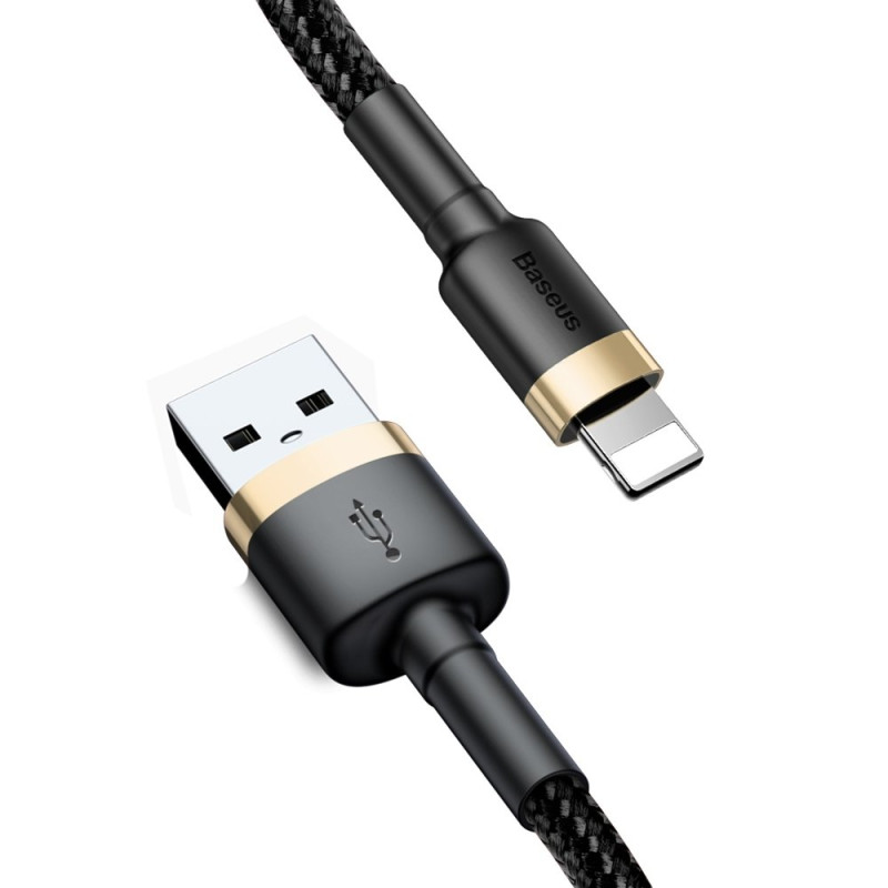 Patvarus nailoninis kabelis USB laidas Iphone Lightning QC3.0 2A 3M juodos ir auksinės spalvos