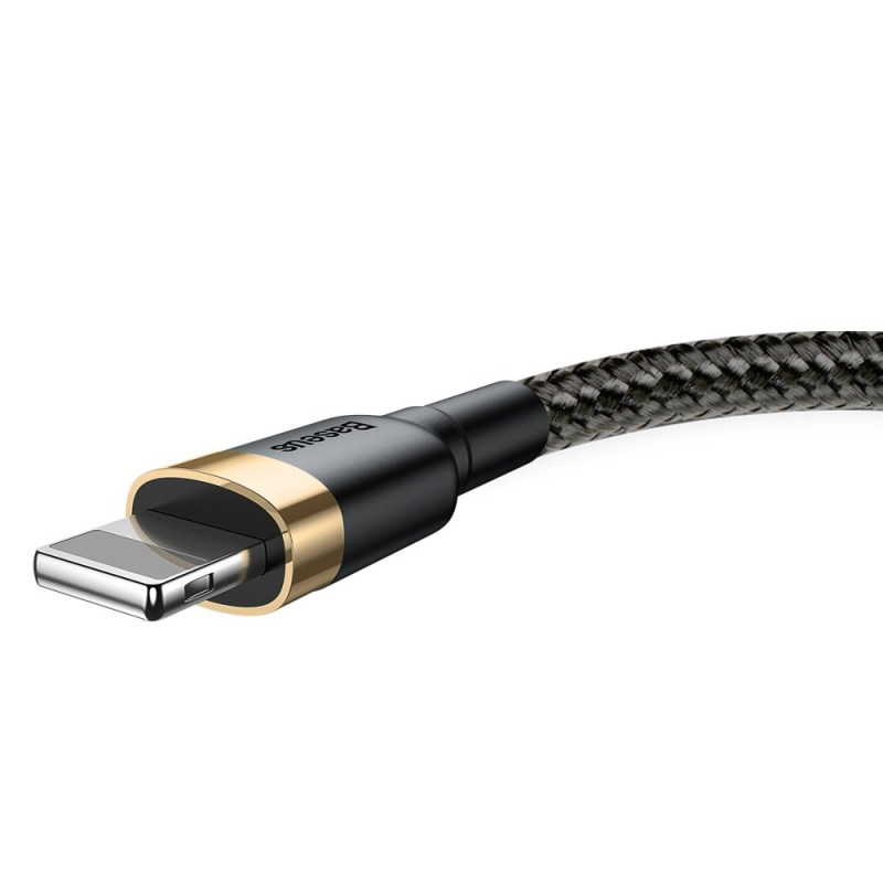 Patvarus nailoninis kabelis USB laidas Iphone Lightning QC3.0 2A 3M juodos ir auksinės spalvos