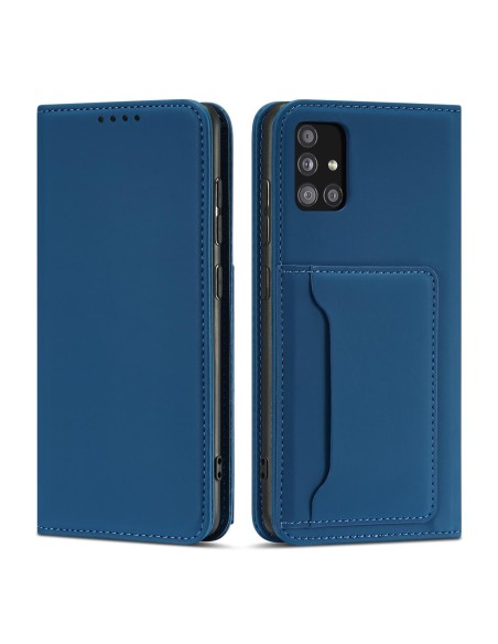Magnetinės kortelės dėklas, skirtas Samsung Galaxy A13 5G padengti kortelės piniginės kortelių stovas mėlynas