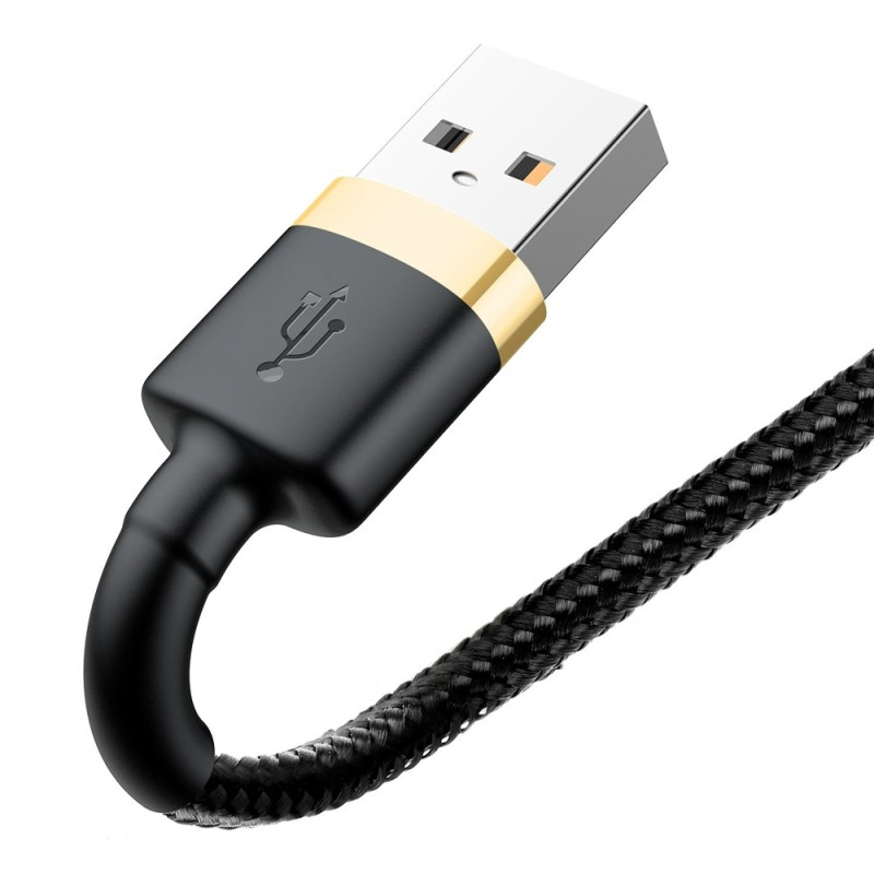 Patvarus nailoninis kabelis USB laidas Iphone Lightning QC3.0 2A 3M juodos ir auksinės spalvos