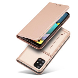 Magnetinis kortelių dėklas, skirtas Samsung Galaxy A13 5G padengti kortelės piniginės kortelių stovas rožinis