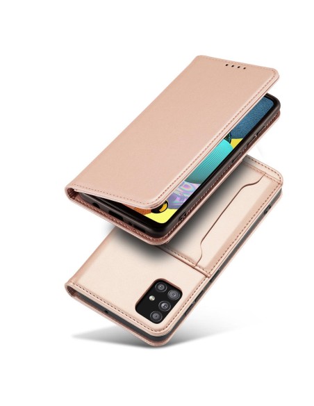 Magnetinis kortelių dėklas, skirtas Samsung Galaxy A13 5G padengti kortelės piniginės kortelių stovas rožinis
