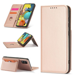 Magnetinis kortelių dėklas, skirtas Samsung Galaxy A13 5G padengti kortelės piniginės kortelių stovas rožinis