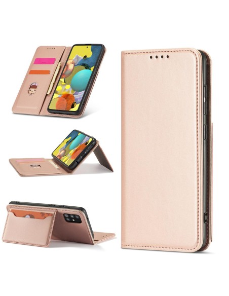 Magnetinis kortelių dėklas, skirtas Samsung Galaxy A13 5G padengti kortelės piniginės kortelių stovas rožinis