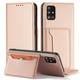 Magnetinis kortelių dėklas, skirtas Samsung Galaxy A13 5G padengti kortelės piniginės kortelių stovas rožinis