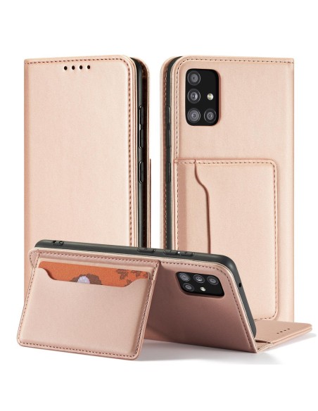 Magnetinis kortelių dėklas, skirtas Samsung Galaxy A13 5G padengti kortelės piniginės kortelių stovas rožinis