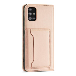 Magnetinis kortelių dėklas, skirtas Samsung Galaxy A13 5G padengti kortelės piniginės kortelių stovas rožinis