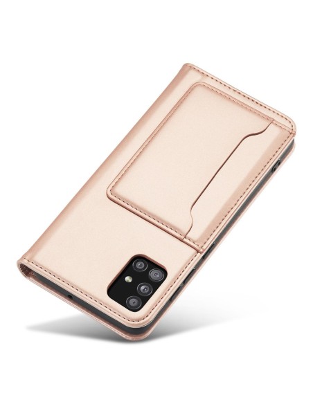 Magnetinis kortelių dėklas, skirtas Samsung Galaxy A13 5G padengti kortelės piniginės kortelių stovas rožinis