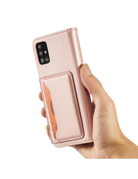 Magnetinis kortelių dėklas, skirtas Samsung Galaxy A13 5G padengti kortelės piniginės kortelių stovas rožinis