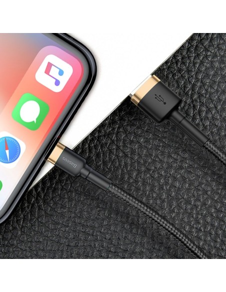 Patvarus nailoninis kabelis USB laidas Iphone Lightning QC3.0 2A 3M juodos ir auksinės spalvos Patvarus nailoninis kabelis USB laidas Iphone Lightning QC3.0 2A 3M juodos ir auksinės spalvos