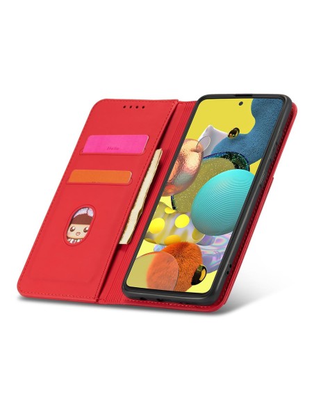 Magnetinis kortelių dėklas Samsung Galaxy A13 5G, dangtelis, kortelių piniginė, kortelių stovas, raudonas