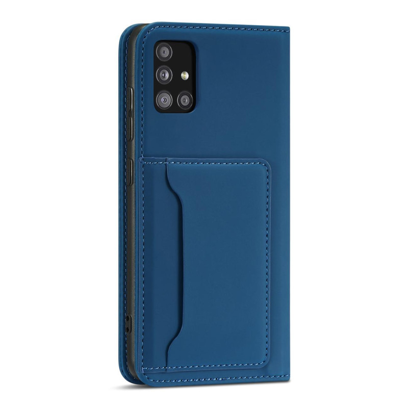 Magnetinis kortelių dėklas Samsung Galaxy A53 5G, dangtelis, kortelių piniginė, kortelių stovas, mėlynas
