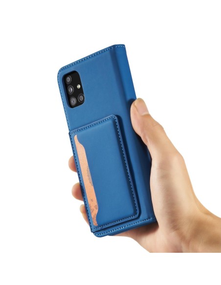 Magnetinis kortelių dėklas Samsung Galaxy A53 5G, dangtelis, kortelių piniginė, kortelių stovas, mėlynas Magnetinis kortelių dėklas Samsung Galaxy A53 5G, dangtelis, kortelių piniginė, kortelių stovas, mėlynas
