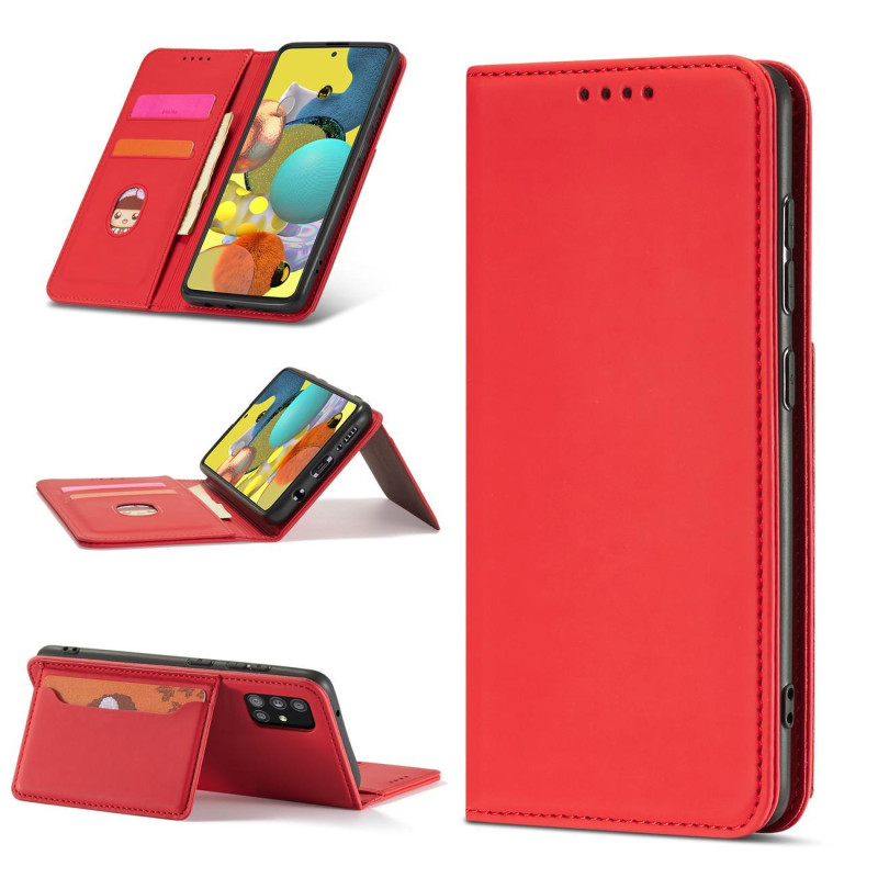 Magnetinis kortelių dėklas Samsung Galaxy A53 5G, dangtelis, kortelių piniginė, kortelių stovas, raudonas