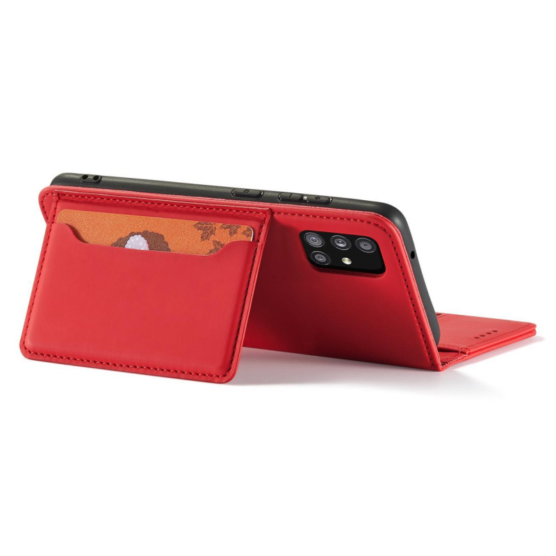 Magnetinis kortelių dėklas Samsung Galaxy A53 5G, dangtelis, kortelių piniginė, kortelių stovas, raudonas