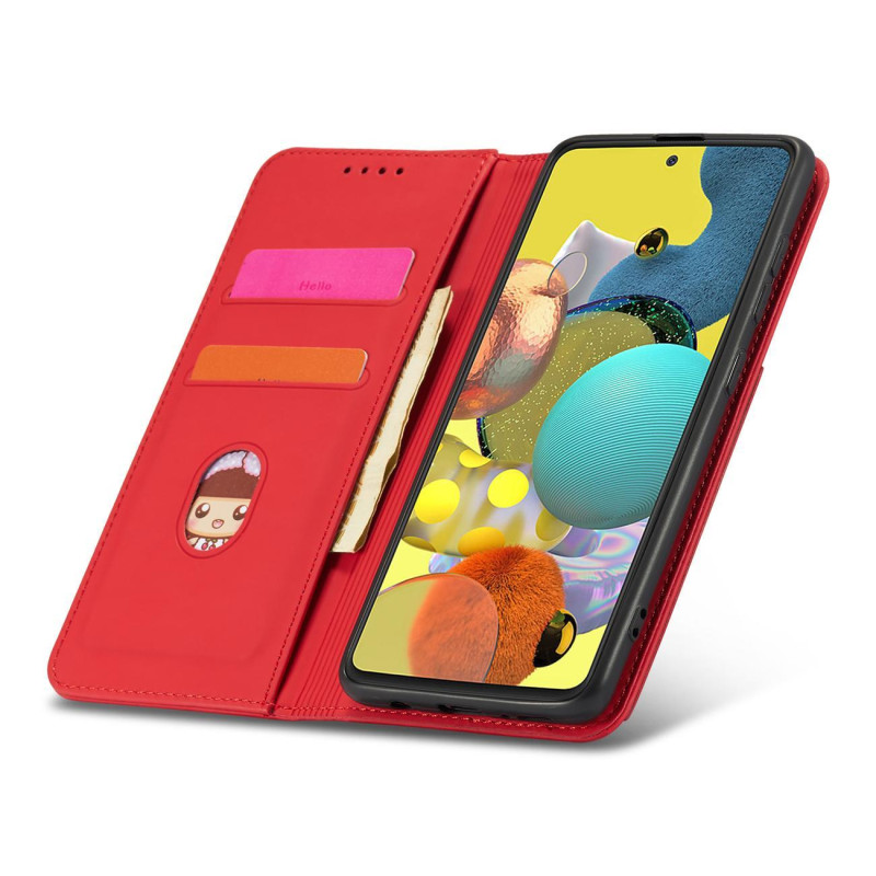 Magnetinis kortelių dėklas Samsung Galaxy A53 5G, dangtelis, kortelių piniginė, kortelių stovas, raudonas