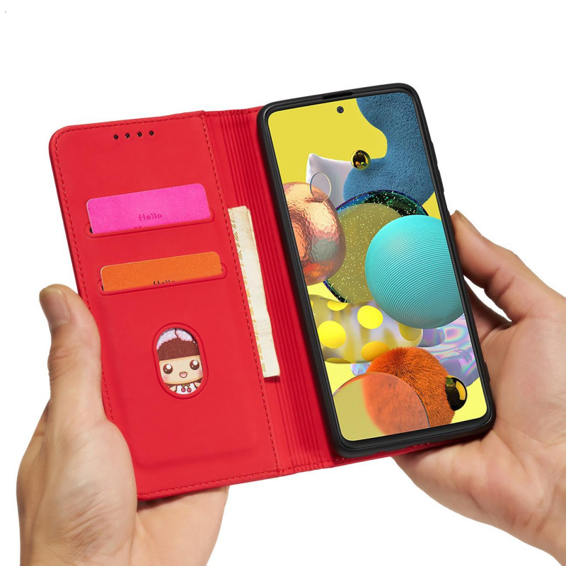 Magnetinis kortelių dėklas Samsung Galaxy A53 5G, dangtelis, kortelių piniginė, kortelių stovas, raudonas