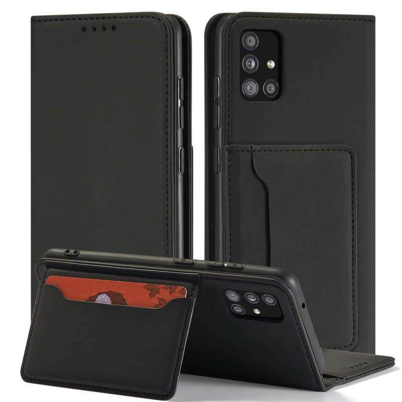 Magnetinis kortelių dėklas Xiaomi Redmi Note 11, dangtelis, kortelių piniginė, kortelių stovas, juodas