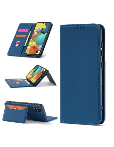 Magnetinis kortelės dėklas Xiaomi Redmi Note 11, dangtelis, kortelių piniginė, kortelių stovas, mėlynas