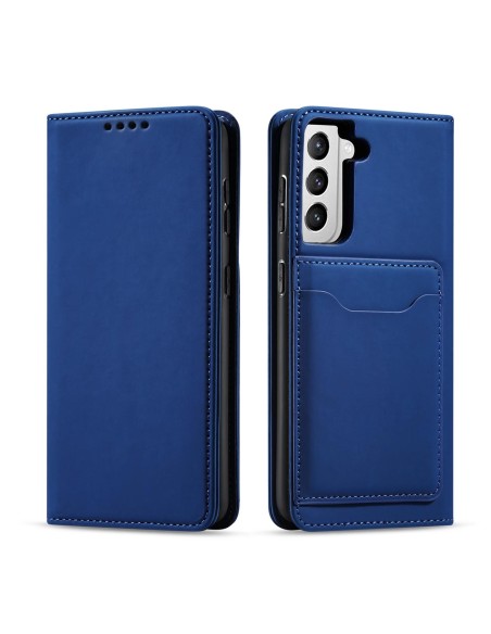 Magnetinis kortelės dėklas, skirtas Samsung Galaxy S22+ (S22 Plus) padengti kortelę Piniginės kortelės stovas mėlynas