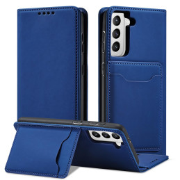 Magnetinis kortelės dėklas, skirtas Samsung Galaxy S22+ (S22 Plus) padengti kortelę Piniginės kortelės stovas mėlynas
