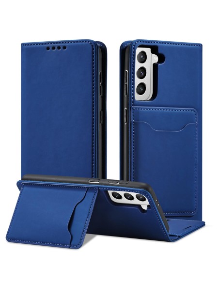 Magnetinis kortelės dėklas, skirtas Samsung Galaxy S22+ (S22 Plus) padengti kortelę Piniginės kortelės stovas mėlynas