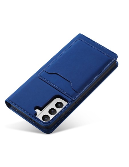Magnetinis kortelės dėklas, skirtas Samsung Galaxy S22+ (S22 Plus) padengti kortelę Piniginės kortelės stovas mėlynas