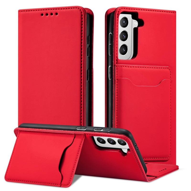 Magnet Card Case dėklas, skirtas Samsung Galaxy S22+ (S22 Plus) padengti kortelės piniginės kortelių stovas raudonas