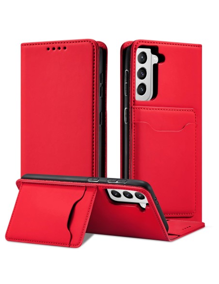 Magnet Card Case dėklas, skirtas Samsung Galaxy S22+ (S22 Plus) padengti kortelės piniginės kortelių stovas raudonas Magnet Card Case dėklas, skirtas Samsung Galaxy S22+ (S22 Plus) padengti kortelės piniginės kortelių stovas raudonas