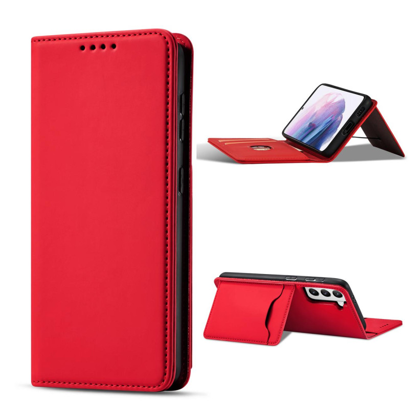 Magnet Card Case dėklas, skirtas Samsung Galaxy S22+ (S22 Plus) padengti kortelės piniginės kortelių stovas raudonas