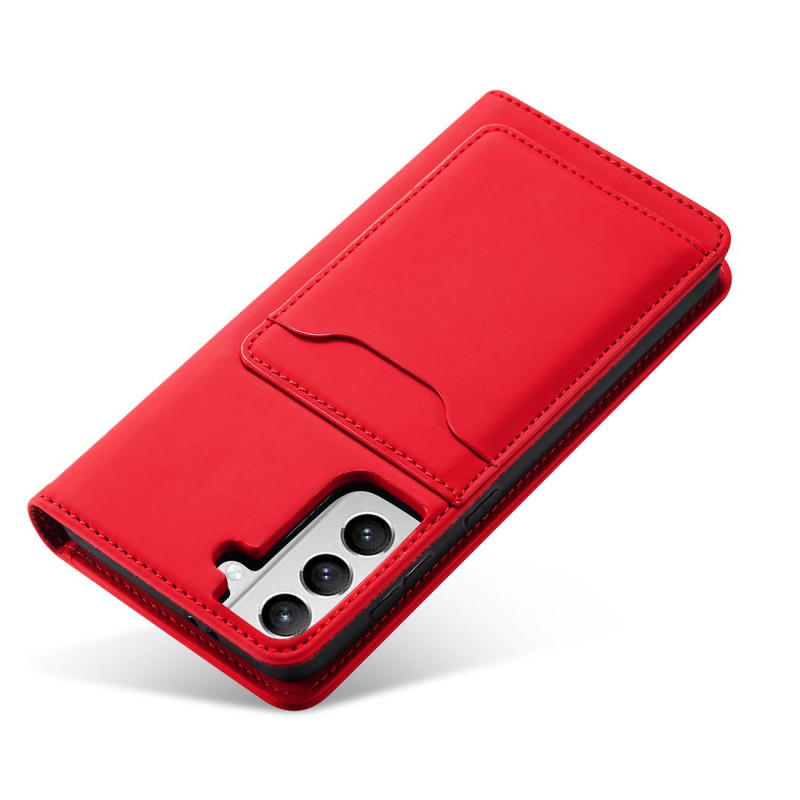 Magnet Card Case dėklas, skirtas Samsung Galaxy S22+ (S22 Plus) padengti kortelės piniginės kortelių stovas raudonas