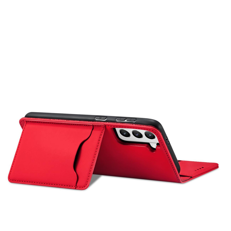 Magnet Card Case dėklas, skirtas Samsung Galaxy S22+ (S22 Plus) padengti kortelės piniginės kortelių stovas raudonas