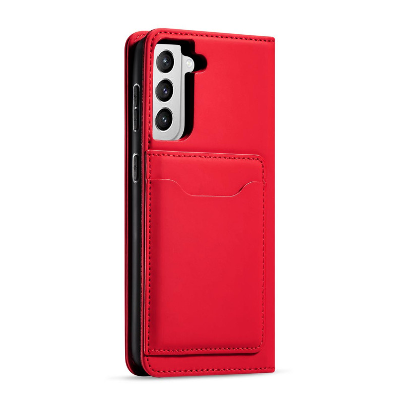 Magnet Card Case dėklas, skirtas Samsung Galaxy S22+ (S22 Plus) padengti kortelės piniginės kortelių stovas raudonas