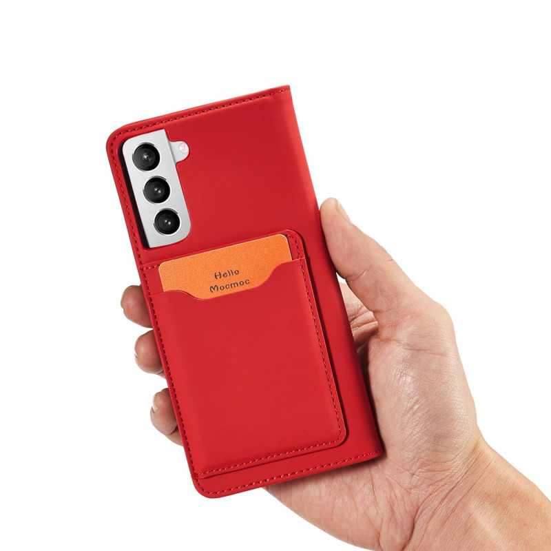 Magnet Card Case dėklas, skirtas Samsung Galaxy S22+ (S22 Plus) padengti kortelės piniginės kortelių stovas raudonas